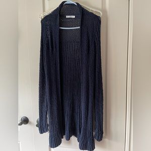 EUC long open knit navy sweater